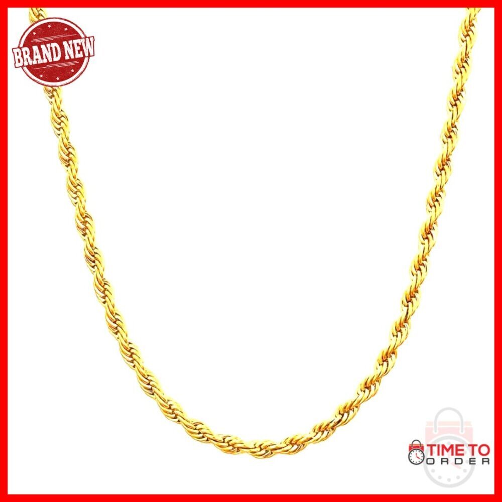 14K Solid Gold Twisted Rope Chain Necklace 3.2mm 18 Inch Unisex